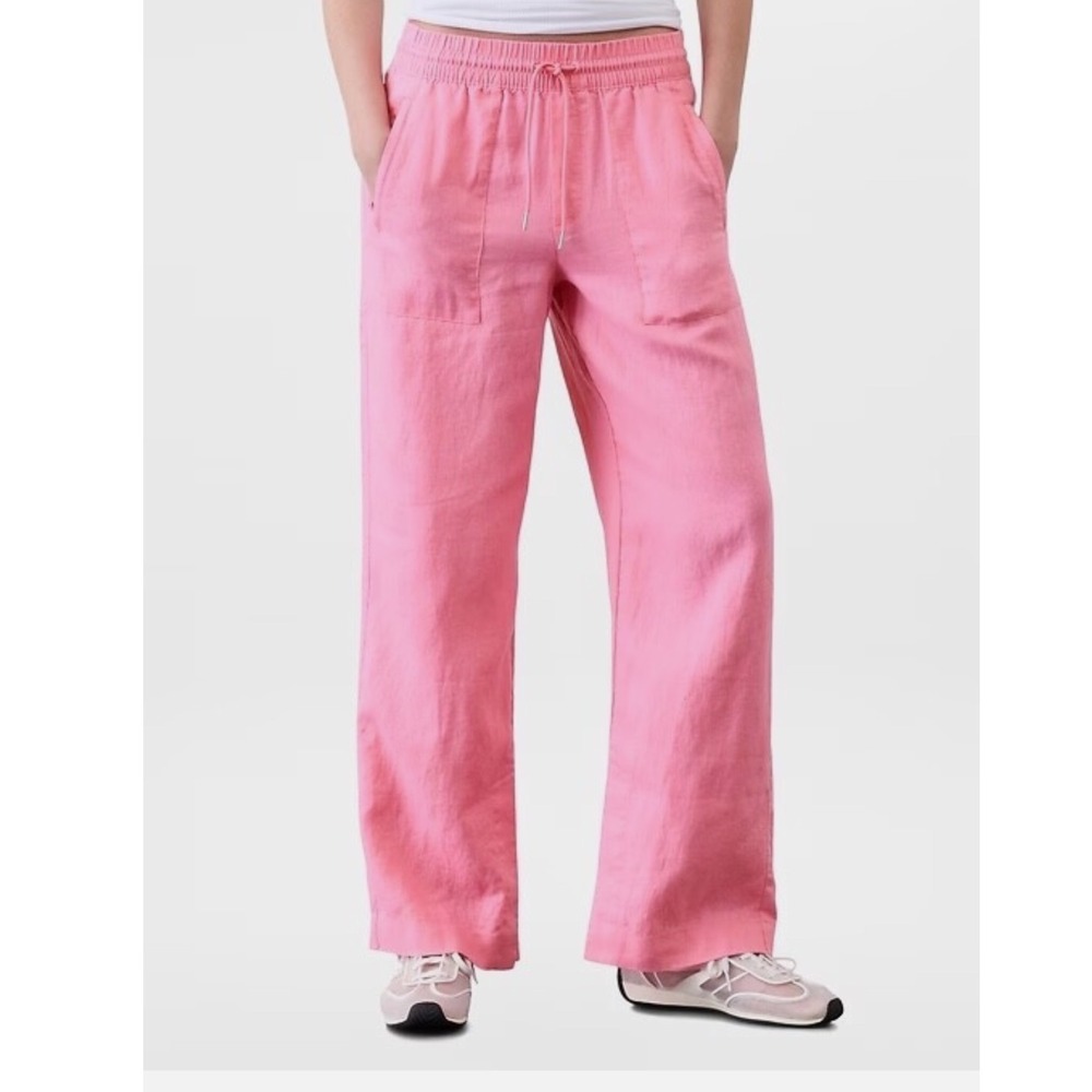ATHLETA Retreat 100%Linen High Rise Wide Leg‎ Pant| Raphanus Pink MED